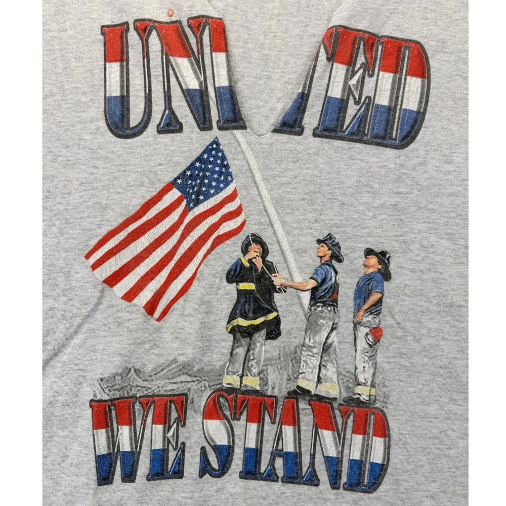 United We Stand Patriotic Firefighter Graphic T-Shirt Heather Gray Custom V-Neck